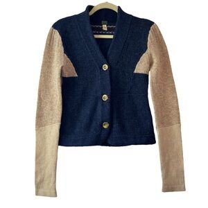 We The Free Women’s Beige Blue Wool Angora
Colorblock Cardigan‎  Sz S